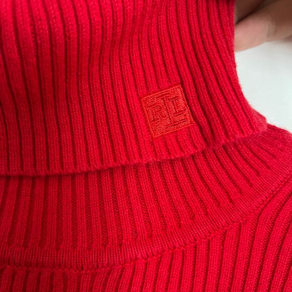 Lauren Ralph Lauren Red Ribbed Turtleneck Sweater M 100% Cotton - Picture 2 of 8